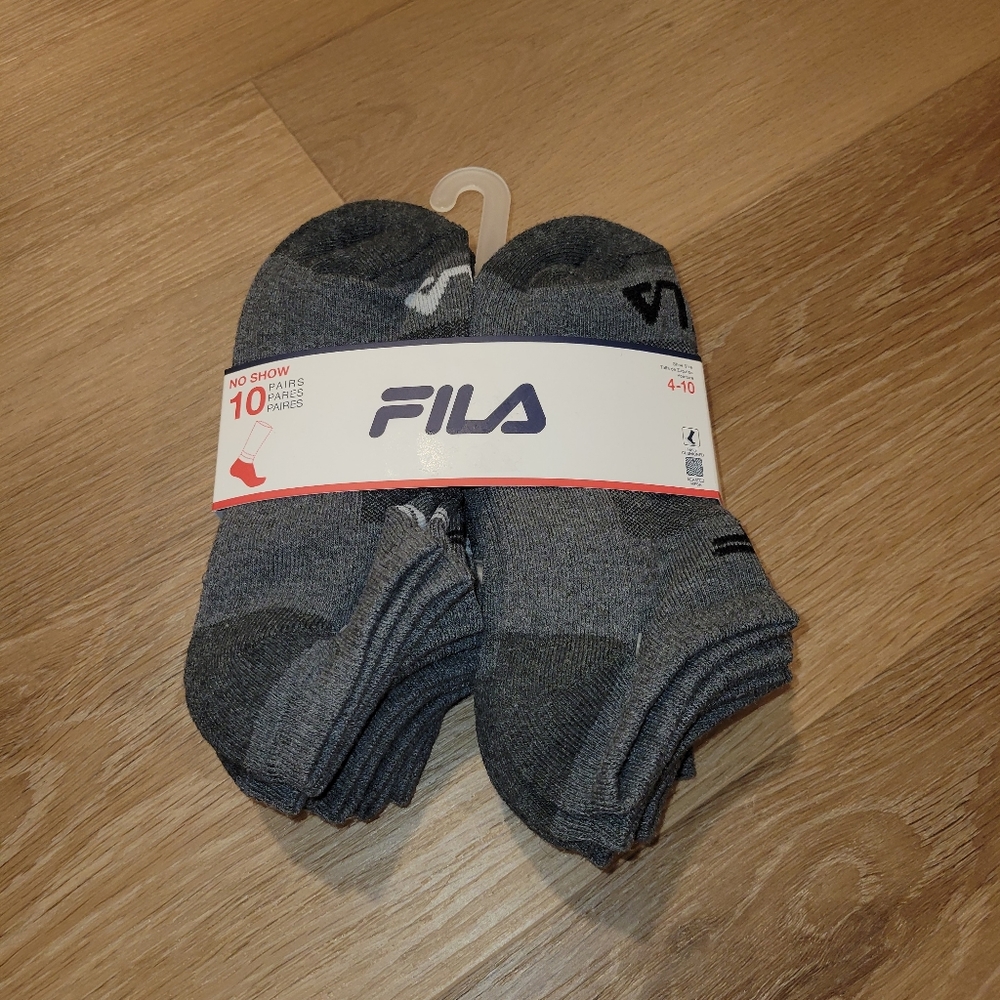 Fila Kids Socks Boys 10 Pack No Show Socks Shoe Sizes 4-10 Grey New